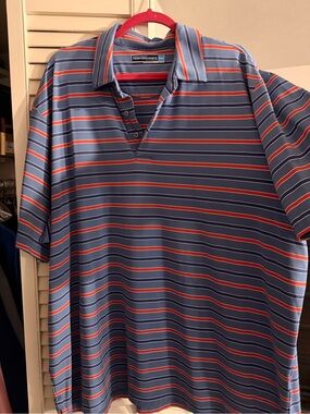Roundtree & Yorke Blue Polo with Red and White Stripes